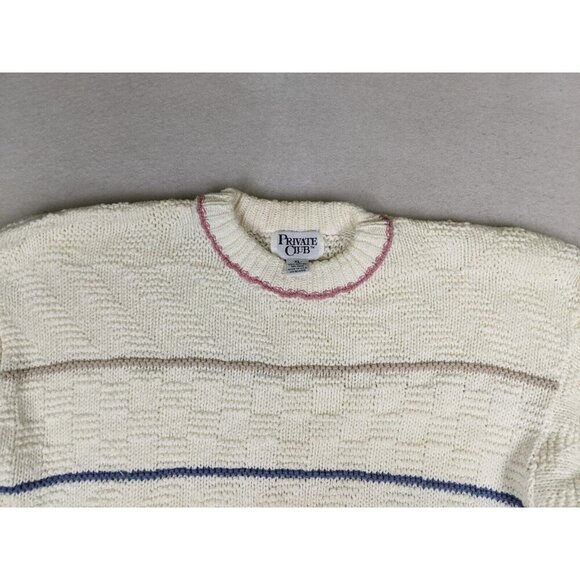 Private Club Vintage Men's Sweater White Striped Crew Neck Pullover Size XL - Picture 6 of 12